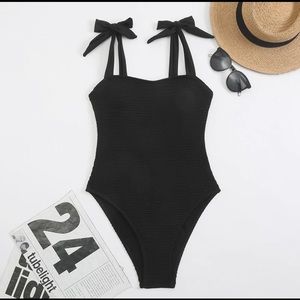 Black One Piece Ribbed Swimsuit